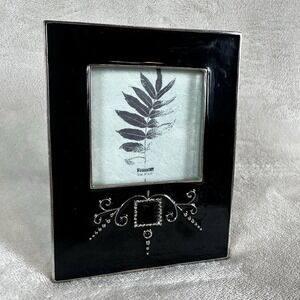 Decorative Black Glass Photo Frame Silver Small  Scroll Accent 3x3